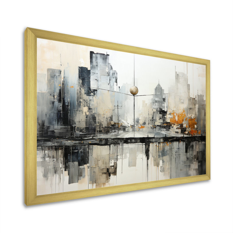 Paysage urbain abstrait I - impression, Cadre doré simple, H 24 po x l 32 po x P 1 po