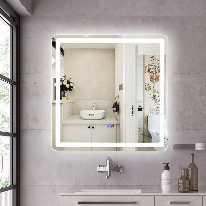 Monterey Glass Flat Wall Mirror, Silver, 24" x 24"