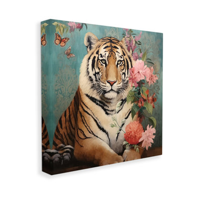 " Vintage Tiger And Bouquet " by Lazar Studio on Canvas