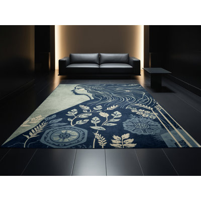 Tapis bleu lavable à la machine Elida Mokosh