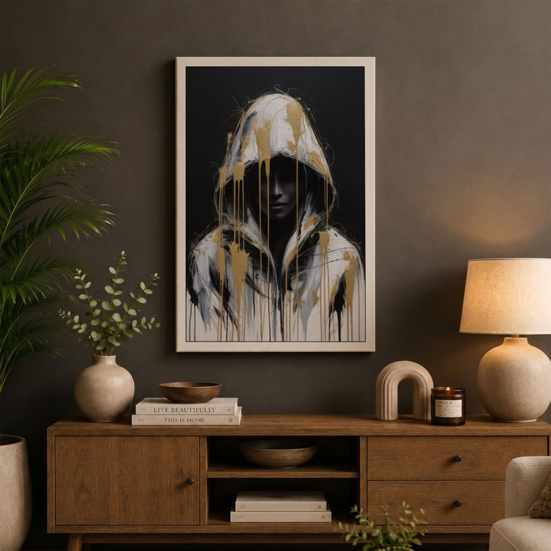 Dissolution in Gold Modern - Wrapped Canvas, 36x24 - 91.4 x 61.0 cm, Teal Border