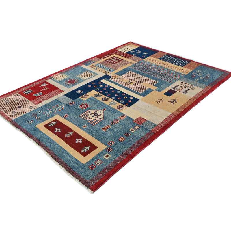 Tapis oriental multicolore géométrique moderne unique 4 x 6 One-of-a-Kind