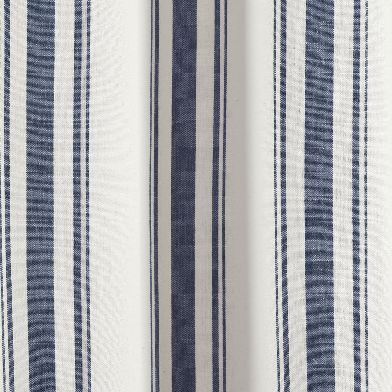 Navy and White Cotton Blend Striped Window Curtain Panels, 42"W x 95"L