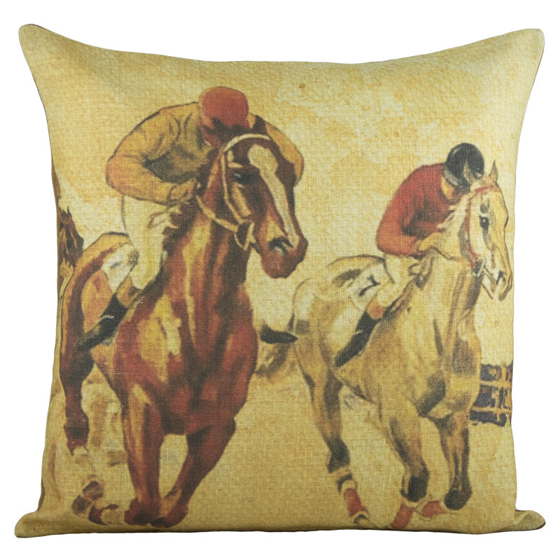Horse Race Cotton Blend Throw Pillow