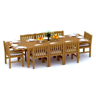 12 Seats 13 Pcs Grade-A Teak Wood Dining Set: 122" Caranas Double Extension Rectangle Table And 12 Devon Arm Chairs #11DV2912