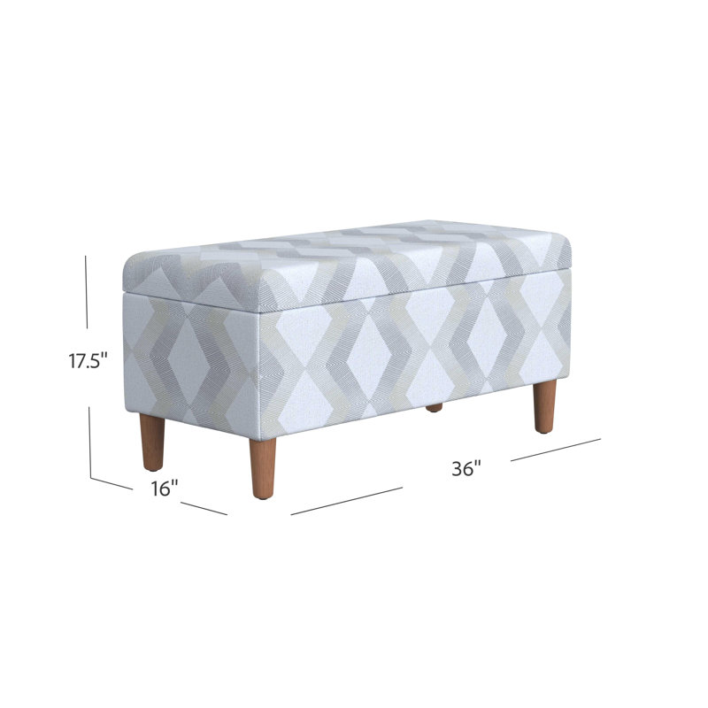 Besart Upholstered Flip Top Storage Bench, Cream/Gray Chevron