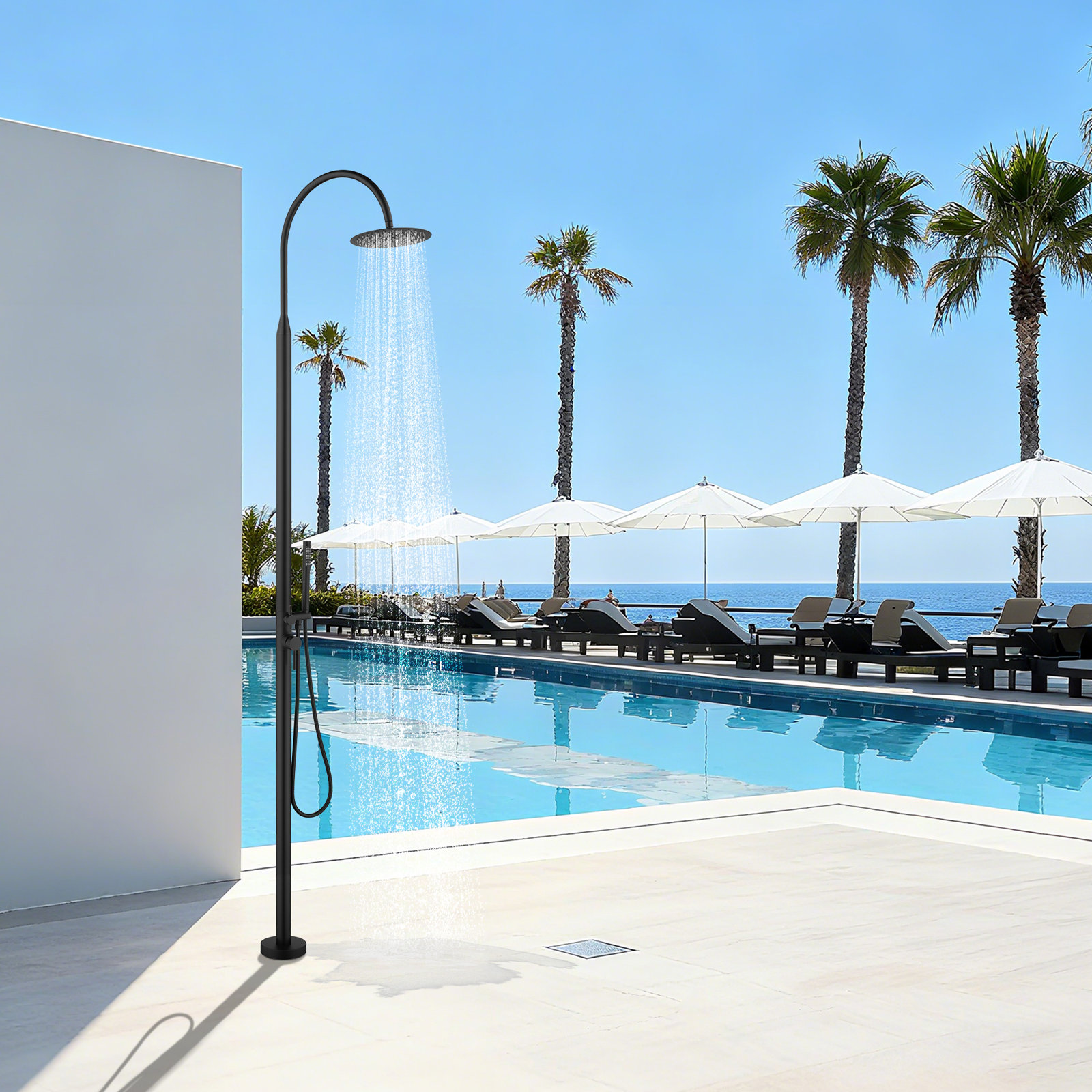 Freestanding Outdoor Shower with Handheld, Matte Black