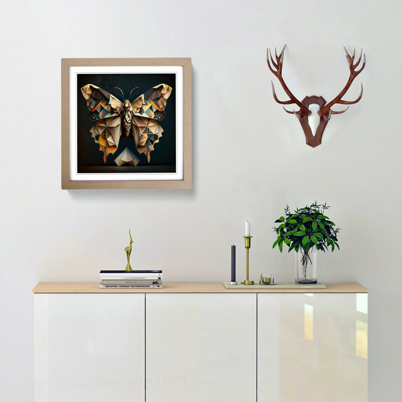 Moth Cubism - Single Picture Frame Print on Wood, Oak