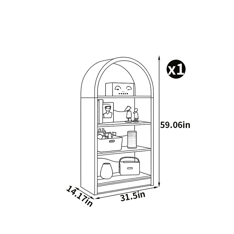 Bibliothèque sur pied, (4 tablettes) H 59,06 po x l 31,5 po x P 14,17 po