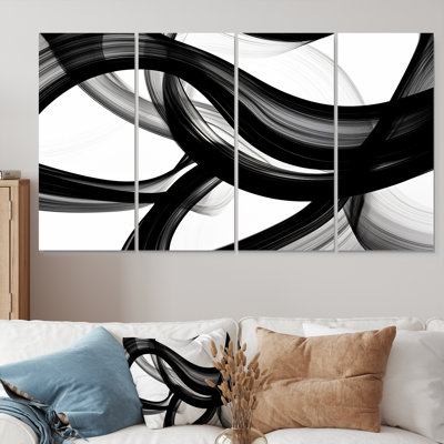 Vagues abstraites, tourbillons blancs et noirs - art mural urbain 4 pièces