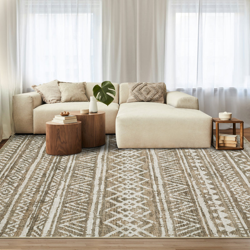 Tapis lavable à la machine Vintage avec envers antidérapant, Beige, 5*7ft