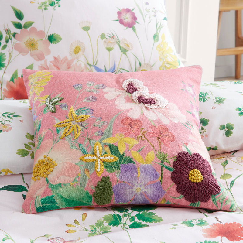 Floral Pink Square Cushion, Feather