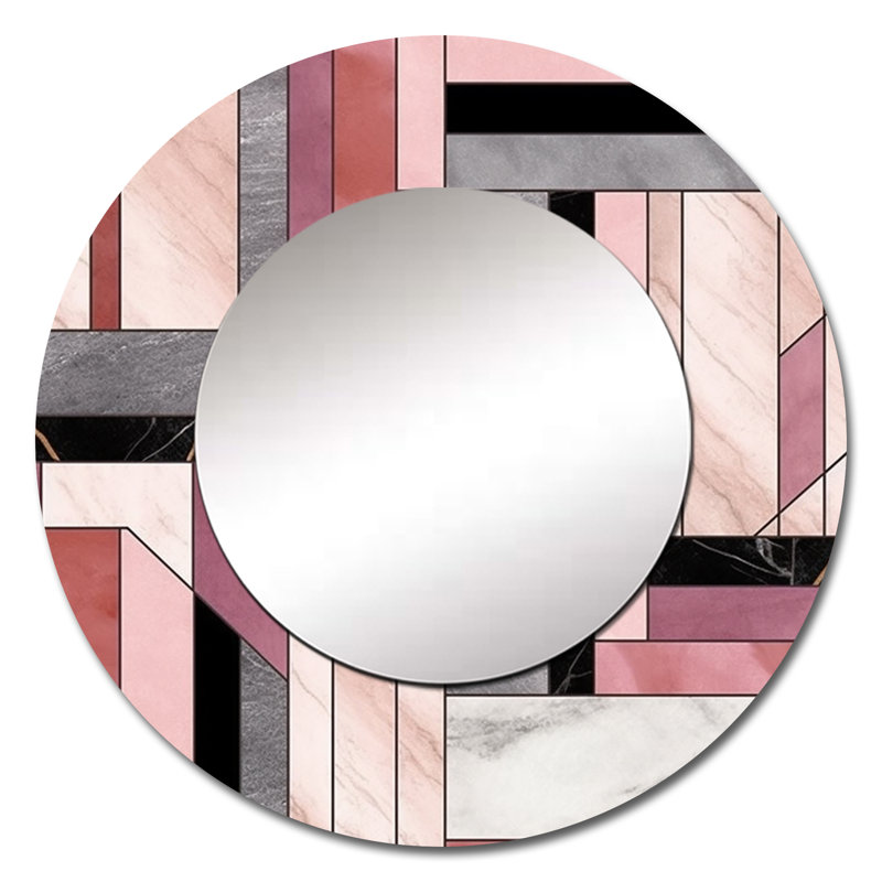 Marble Granite Agate With Touches Of Gold XII - Geometric Wall Mirror, Modern Round Decorative Mirror, Printed Metal Art