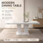 Table de salle à manger extensible pour table de cuisine extensible en bois de faux marbre blanc moderne 6-10 avec base à double colonne, grande table de salle à manger rectangulaire (table seulement)