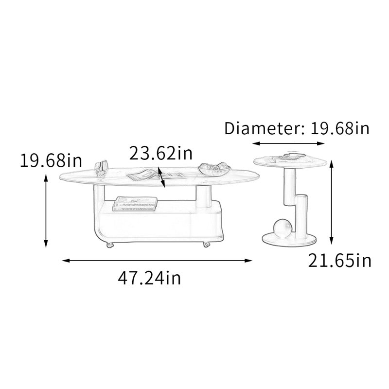 Ensemble de table basse mobile avec rangement et roulettes, H 19,68 po x L 47,24 po x l 23,62 po, Noir / Beige, Blanc