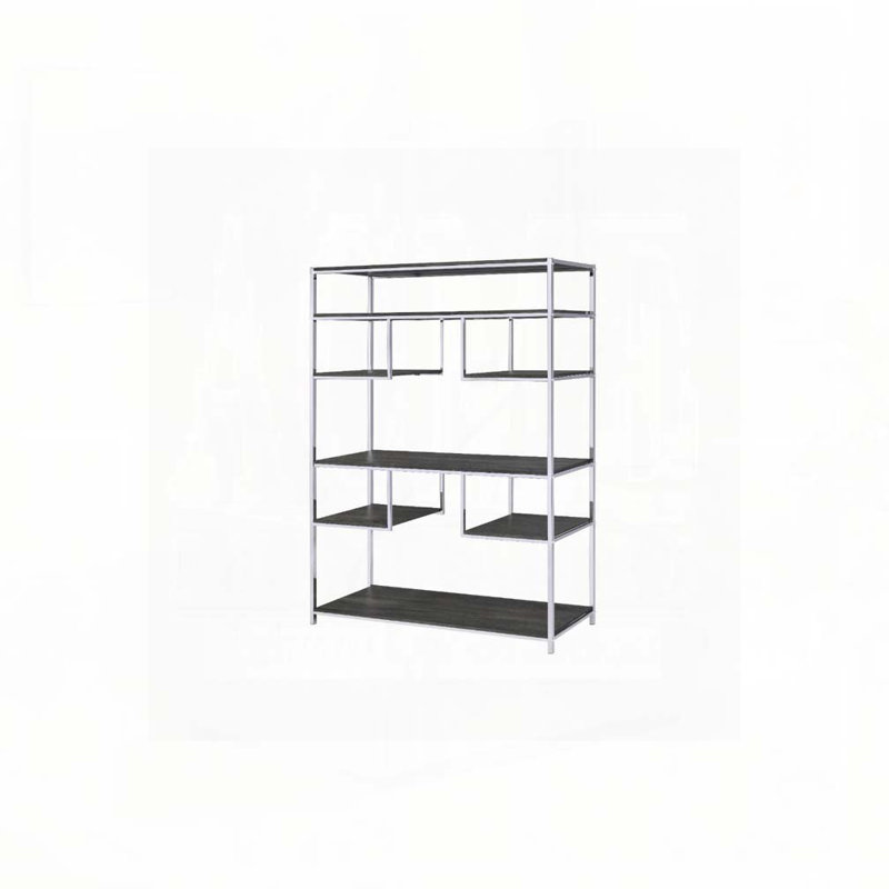 Rustic Grey Oak and Chrome 8-Shelf Bookshelf
