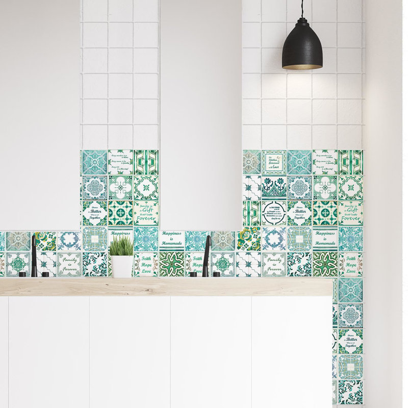 English Quote Vintage Green PVC Peel & Stick Mosaic Tile Sticker