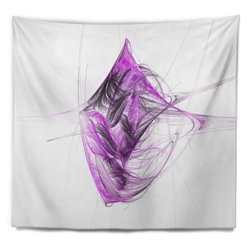 Tapisserie abstraite mauve sur fond blanc fractal, H 68 po x l 80 po
