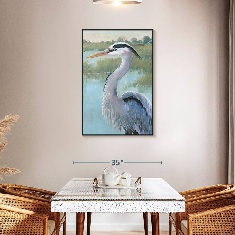 Portrait de héron bleu I, Cadre flottant noir, 29 po x 43 po