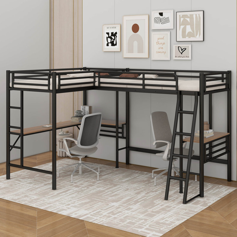 Lit mezzanine simple en métal avec bureau