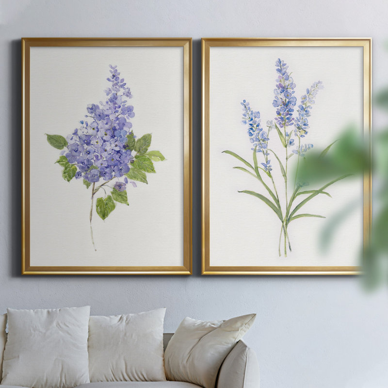 «Dicat Botanical Lilac», ensemble de 2 reproductions d'art, H 18,5 po x l 49 po x P 1,5 po, Toile encadrée dorée