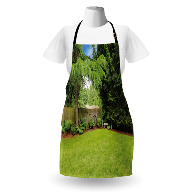East Urban Home Rustic Apron Unisex, Pine Trees Backyard, Adult Size, Green