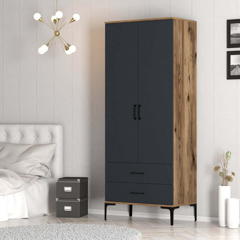 Berend 2 Door Manufactured Wood Wardrobe, Walnut/Anthracite