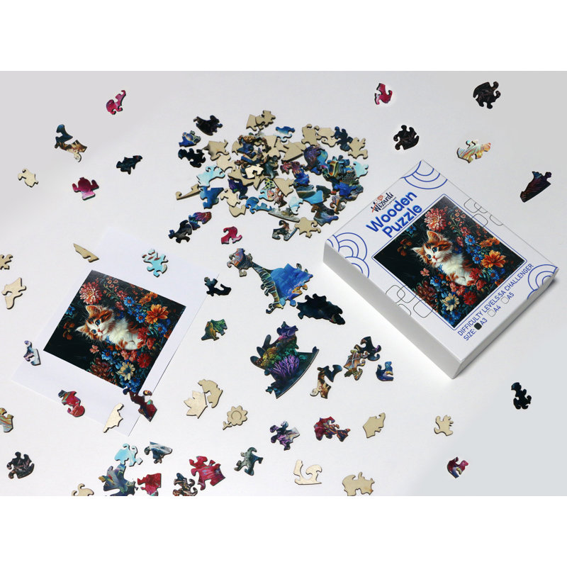 Chat en fleurs - puzzle en bois par Wizardi F07N9-16