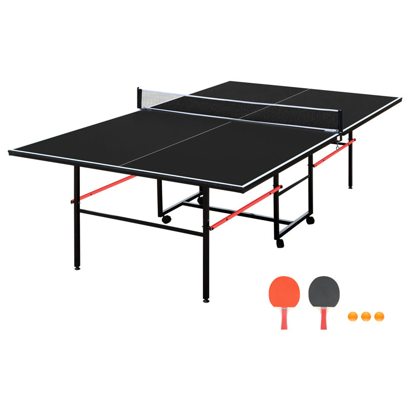 Ensemble de table de ping-pong pliable et portatif - Table de tennis de table d'intérieur de taille moyenne 9 pi avec filet, 2 raquettes et 3 balles