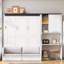Lit escamotable multifonctionnel avec canapé, bureau et armoire de rangement, lit escamotable mural pliable peu encombrant avec sièges et espace de travail intégrés, finition blanche-1086580508