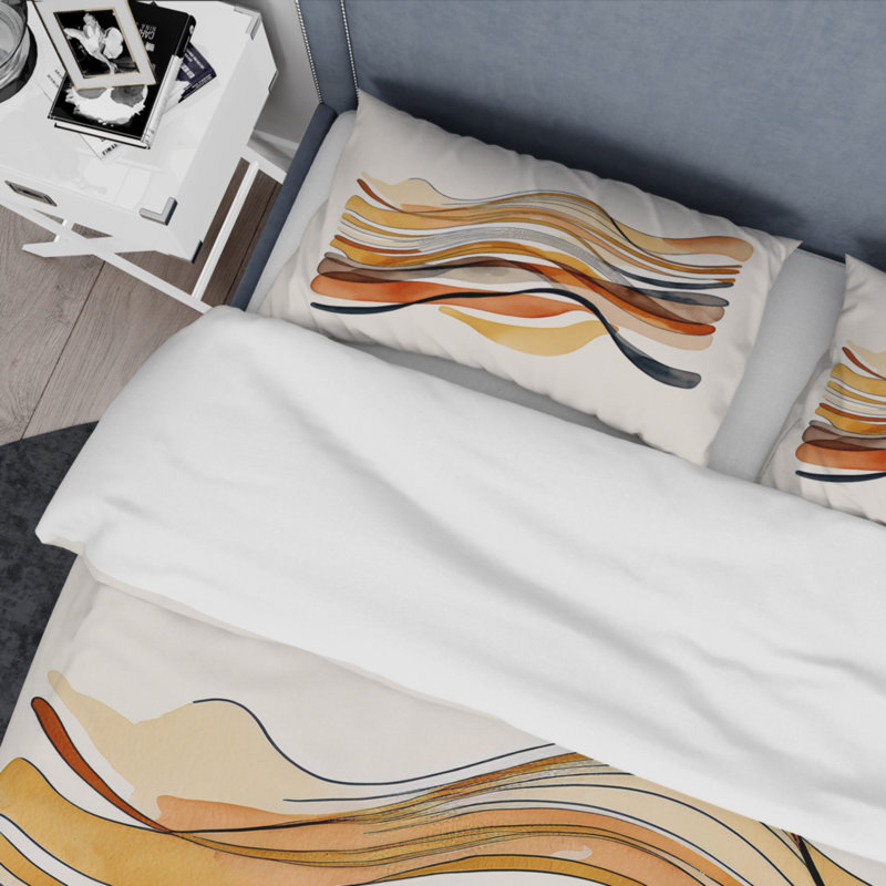 Burnt Orange Waves Abstract I BeddingMicrofiber / Polyester Duvet Cover Set, Twin Duvet Cover + 1 Standard Sham