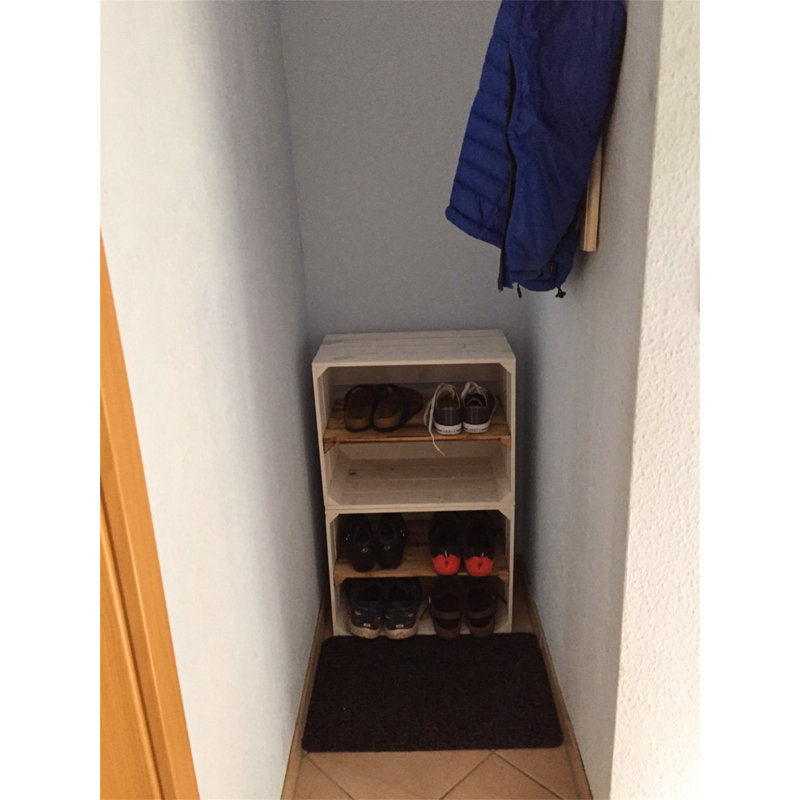 4 Pair Stackable Solid Wood Shoe Rack, White/Brown