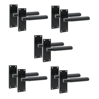 Golden Grace 5 Pair Victorian T-Bar Linear Design Door Handle Matt Black Finish with Spindle and Screws - 120 x 40mm