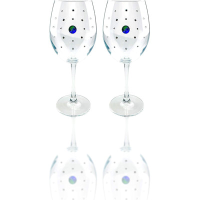 Popov 12 Oz Jeweled Wine Stemmed Goblets w/Rhinestones Brooch, Red White Wine Glasses on Stem, Set of 2