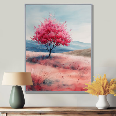 Fleur de cerisier rose bleu pré de prairie I - fleur de cerisier, art mural salon