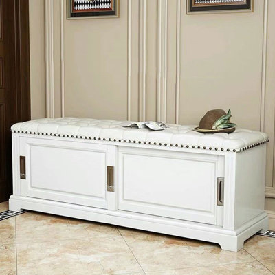 Banc rembourré en cuir véritable blanc