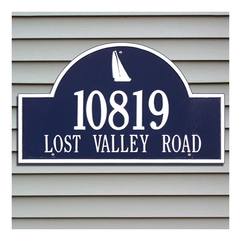 Nautical 2-Line Wall Address Plaque, Dark Blue/White, Yes