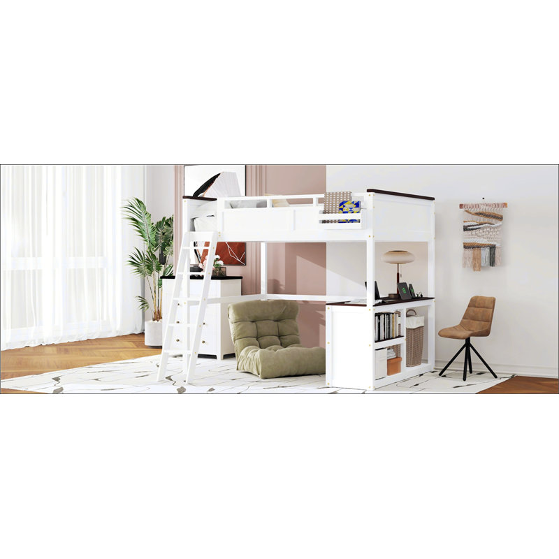 Queen Size Loft Bed with Desk