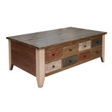Dobby Cocktail Table With 8 Drawers In One Side & Lift Top In The Other Side