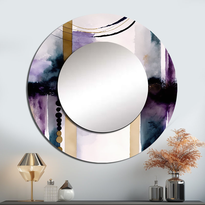 Purifory abstrait géométrique mauve et doré II - grand miroir mural géométrique, mauve, miroir, 29 po x 29 po