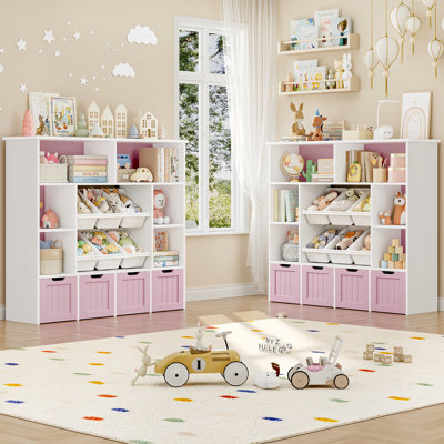 49.4 W Kids Bookcase with 4 Removable Drawers, Cube Organizer