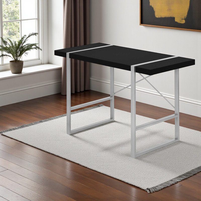 Ally Black Finish Computer Desk With Silver Metal Leg, 29.79" H X 48.72" W X 23.45" D