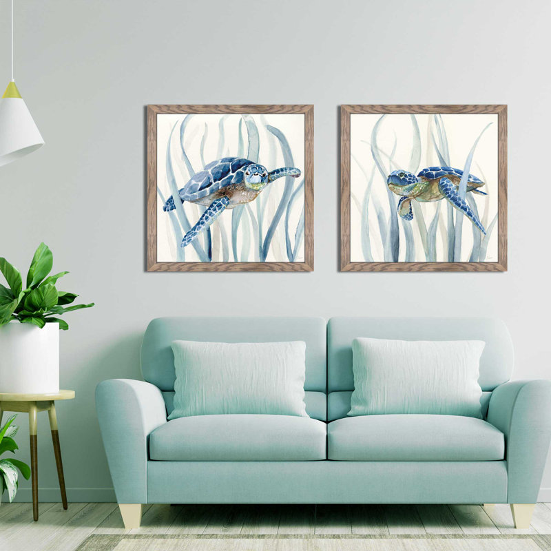 «Turtles In Seagrass» par Nan, impression sur acrylique 2 pièces, H 19,5 po x l 39 po x P 1 po