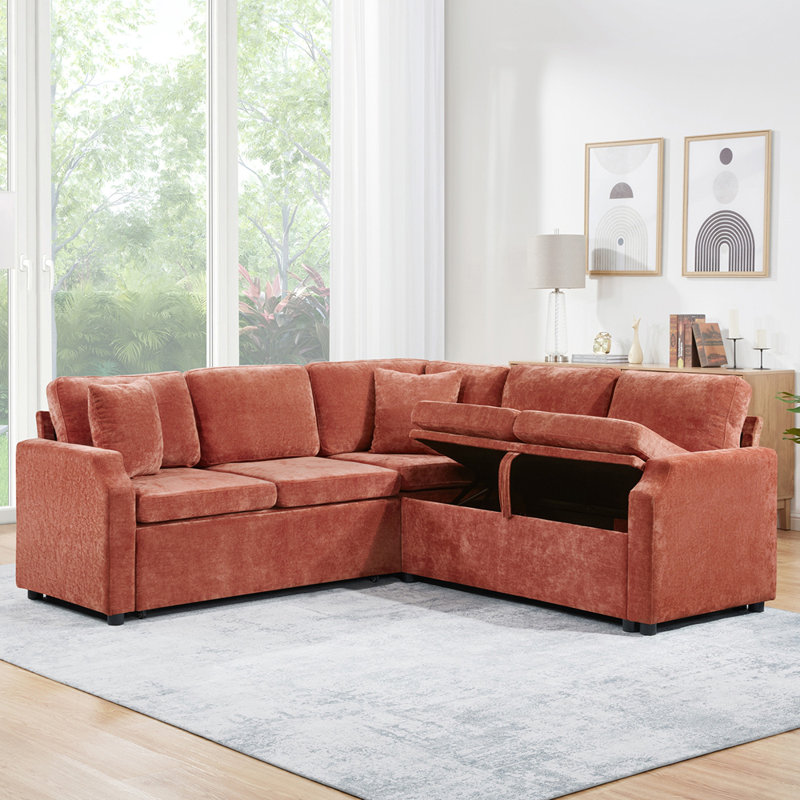 L-shaped Sectional Sofa Bed with Pull-Out Sleeper and Hidden Storage, Perfect for Living Room Comfort and Organization