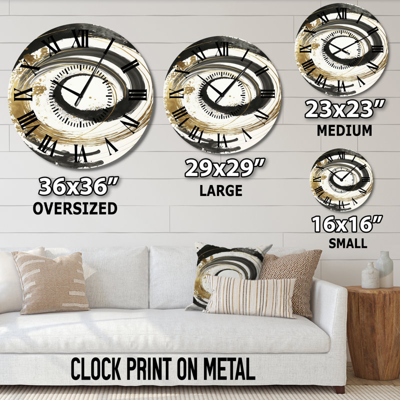 Horloge murale moderne noire et dorée Curves IV, Grand