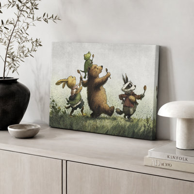 "Whimsical Animal Parade", impression sur toile - Illustration mignonne d'amis de la forêt pour chambre d'enfant ou chambre de bébé