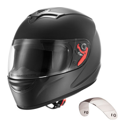 Casque de moto, casque intégral, casque de motocross pour adulte avec double visière teintée et transparente, Moto de course avec doublure détachable pour hommes et femmes, approuvé DOT, (noir mat, L)