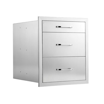 Outdoor Kitchen Drawers, 20"W x 20"H x 17"D, 3-Tier Storage Solution for BBQ Island, Patio Bars, and Grill Stations, with Handle, Built-In Design for Organizing Cookware and Accessories