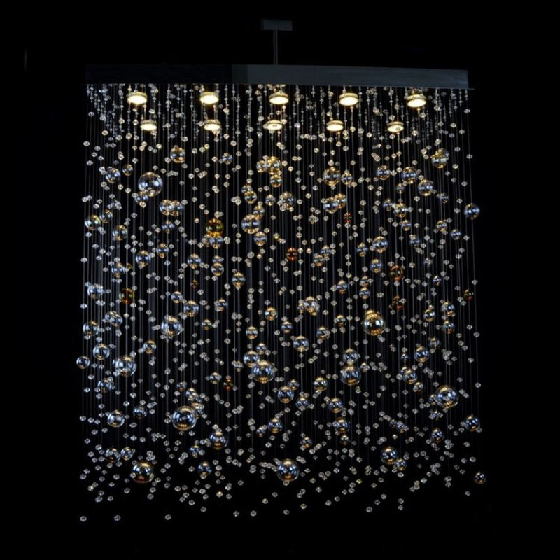 Lustre en cristal Orbis clair, H 40 po x l 15 po x P 50 po, Or mat, Cognac