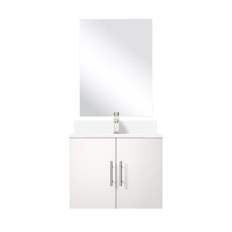Meuble-lavabo blanc lustré, 24 po X P 22 po, comptoir en marbre de culture, robinet et miroir, Blanc lustré